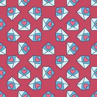 Red Heart inside Envelope vector colored seamless pattern