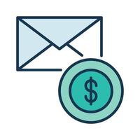 Round Dollar Currency sign and Envelope vector colored icon