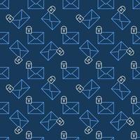Envelope with Close Padlock vector blue line seamless pattern
