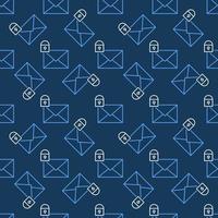 Envelope with Close Padlock vector blue line seamless pattern