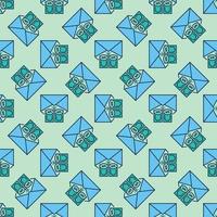 Envelope with Pair of Dollar Banknotes vector colored seamless pattern