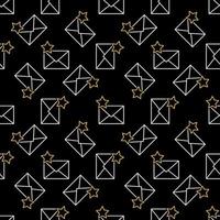 Envelope with Star vector thin line dark seamless pattern