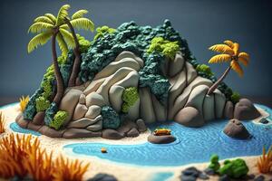 Plasticine art, tropical island. . photo