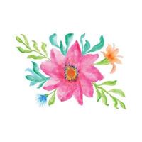 Watercolor flowers on a white background. Watercolor painting of pink flowers with green leaves. Colorful watercolor flower design vector