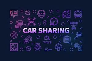 Car Sharing colorful line banner - Carsharing concept vector horizontal illustration