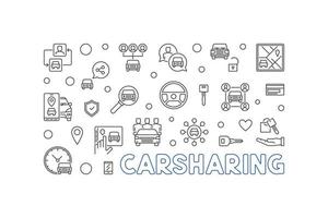 Carsharing concept minimal horizontal illustration - Car Sharing vector line banner