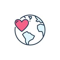 Earth and Heart vector concept colored icon or symbol