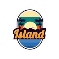 Tropical island logo with palm tree vector illustration, palm tree, island, wave, bird, minimalist logo vector illustration design
