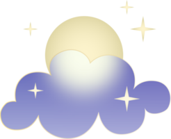 Winter or summer season weather icon. Glassmorphism style symbols for meteo forecast app. Night sing. Moon, stars and clouds. PNG illustrations