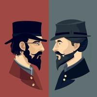 American civil war depicted by two men confronting each other Union vs Confederacy vector