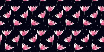 Beautiful Ink brush style pink rose seamless pattern on dark background. Find fill pattern on swatches vector