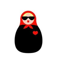 Matryoshka doll icon in flat style isolated on white background. Matryoshka doll with sunglasses. vector  illustration