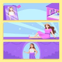 Set of Pretty Doll Banner Template vector