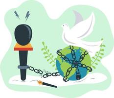 Press Freedom Day Illustration as Microphone With Broken Chains Locked Around The Globe and Peace Dove On Top vector