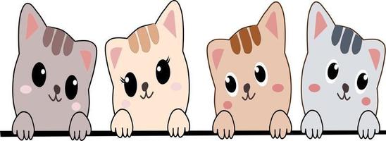 dibujar vector ilustración personaje colección linda gatos niños dibujo. sonriente cara contento gatos pequeño gatitos