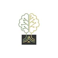 Brain with Tree Logo Design Template, Brain logo that formed tree. vector