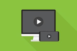 Video player on smart phone and computer, flat design vector illustration