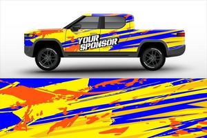 Pick up truck decal wrap design vector. Graphic modern abstract stripe racing background kit designs for wrap vehicle, race car, rally, adventure and livery vector