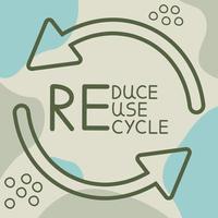 Reuse Reduce Recycle On Gray And Blue Trendy Background. Ecology Vector Illustration