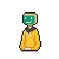 character with monitor head in pixel art style vector