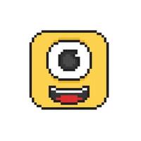 yellow one eye character with smile expression in pixel art style vector