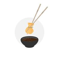 Illustration Logo Dim Sum Money Bag Dumplings Fried Dipped In Sauce vector