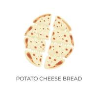 Korean Potato Cheese Bread Illustration Logo With Melted Mozzarella Cheese Filling vector