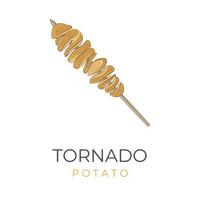 Korean Street Food Illustration Logo hweori gamja Or Spiral Potatoes With Bamboo Skewers vector