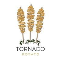 Listo a comer espiral patata o tornado patata ilustración logo vector