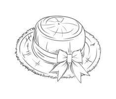 black and white coloring book with a straw hat with a bow. vector illustration of painted black contour hat