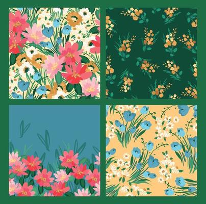 Floral seamless patterns and border. Vector design for paper, cover, fabric, interior decor and other use