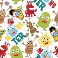 Seamless pattern vector of funny monster cartoon