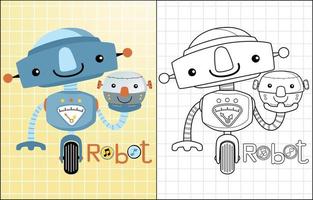 Vector illustration of funny robots cartoon, coloring book or page