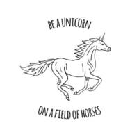 Vector hand drawn unicorn with quote