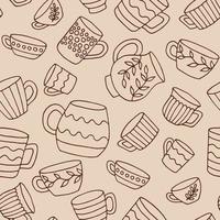 Seamless pattern with cup mug. Cup in doodle style. Hand drawn vector illustration.