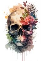 acuarela floral calaveras clipart png sublimación, transparente calaveras con flores, bruja png, flor cráneo clipart, generativo ai.