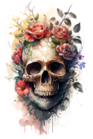 aquarelle floral crânes clipart png sublimation, transparent crânes avec fleurs, sorcière png, fleur crâne clipart, génératif ai.