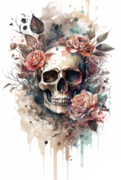 acuarela floral calaveras clipart png sublimación, transparente calaveras con flores, bruja png, flor cráneo clipart, generativo ai.