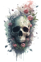 acuarela floral calaveras clipart png sublimación, transparente calaveras con flores, bruja png, flor cráneo clipart, generativo ai.