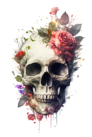 aguarela floral crânios clipart png sublimação, transparente crânios com flores, bruxa png, flor crânio clipart, generativo ai.