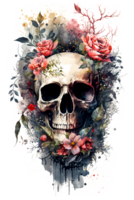 acuarela floral calaveras clipart png sublimación, transparente calaveras con flores, bruja png, flor cráneo clipart, generativo ai.