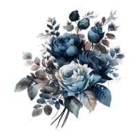 Watercolor floral bouquet composition with roses, png transparent background, .