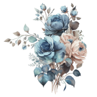 Watercolor floral bouquet composition with roses, png transparent background, .