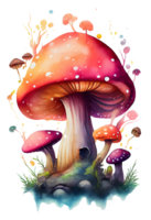 la magie champignon dans le forêt avec coloré, champignon loger, la magie champignon aquarelle, génératif ai png