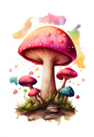 Magic mushroom in the forest with colorful, mushroom house, Magic mushroom watercolor, png