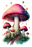 la magie champignon dans le forêt avec coloré, champignon loger, la magie champignon aquarelle, génératif ai png
