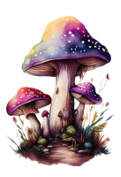 la magie champignon dans le forêt avec coloré, champignon loger, la magie champignon aquarelle, génératif ai png