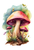 Magic mushroom in the forest with colorful, mushroom house, Magic mushroom watercolor, png