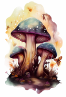 Magic mushroom in the forest with colorful, mushroom house, Magic mushroom watercolor, png