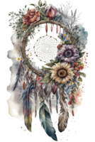 Aquarell Dekoration Bohemien Traum Fänger, Boho Gefieder Dekoration, einheimisch Traum schick Design, generativ ai png